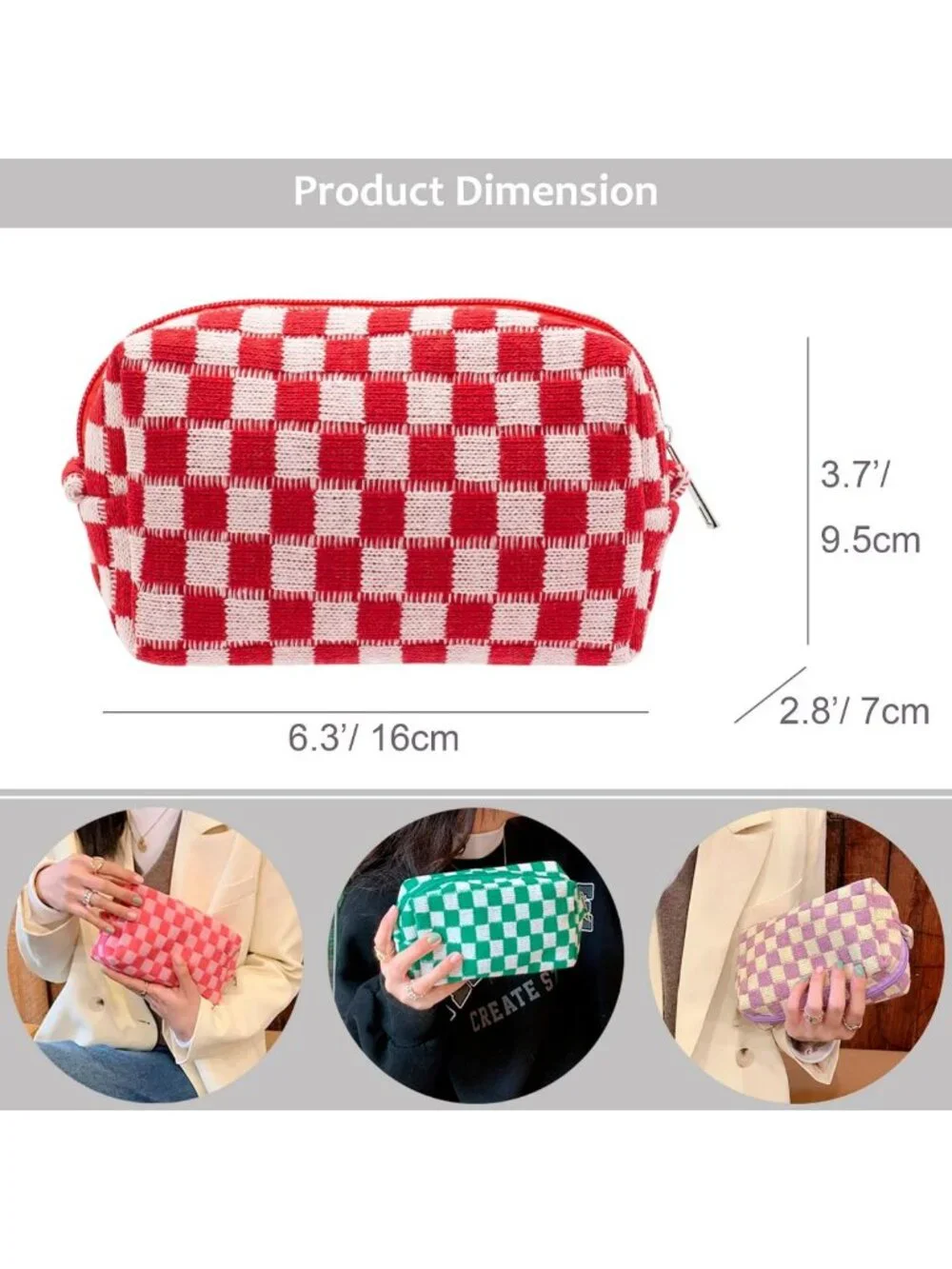 Cute Checkered Makeup Bag Set | Small Travel Cosmetic Pouches for Women
